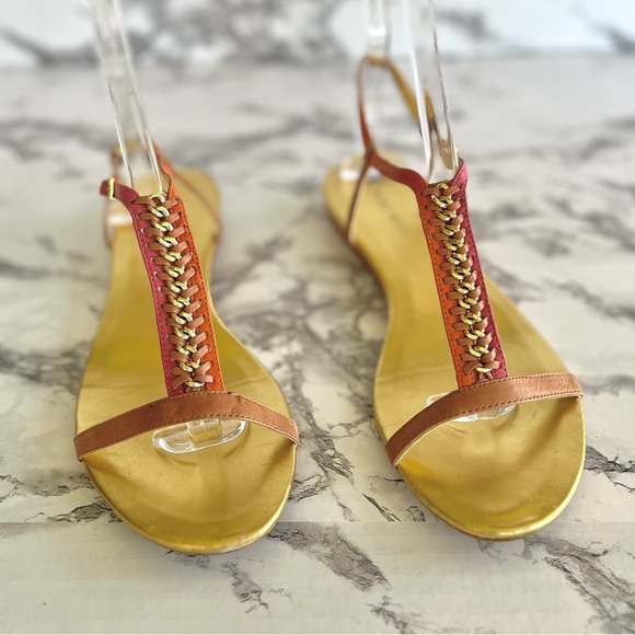 Nine West Orange Pink Slingback Chain Flat Sandals 8.5 - Picture 3 of 11